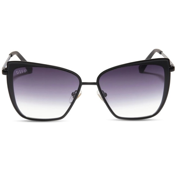 DIFF Grace Sunglasses Matte Black Frame Grey Gradient Lenses Sharp Cateye NIB - Picture 2 of 8
